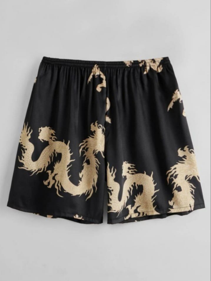 Bonga Boys Men's Dragon Print Satin Lounge Shorts
